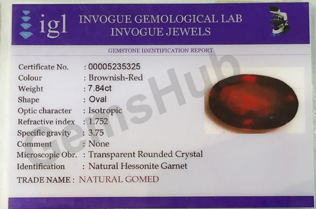 8.60 ratti (7.84 ct) Natural Hessonite Ceylon Gomed Certified