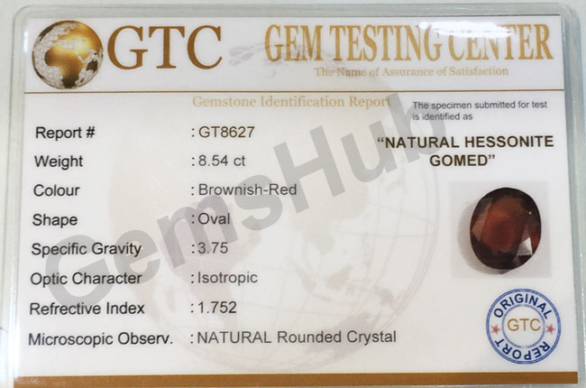 9.50 ratti (8.54 ct) Natural Hessonite Ceylon Gomed Certified