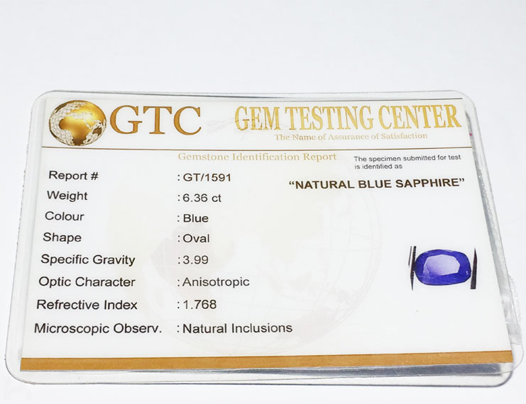 6.36 Ct/ 7.25  Ratti Natural Ceylon Blue Sapphire (Neelam) Gemstone