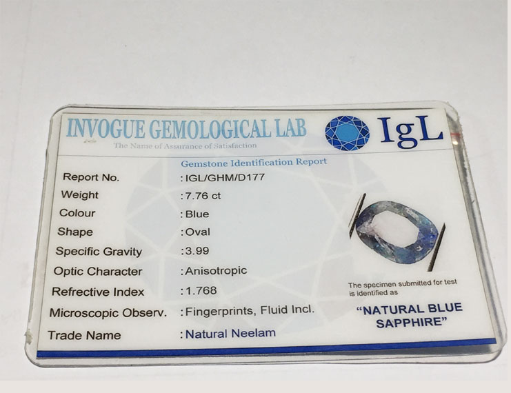7.76 Ct/ 8.60  Ratti Natural Ceylon Blue Sapphire (Neelam) Gemstone