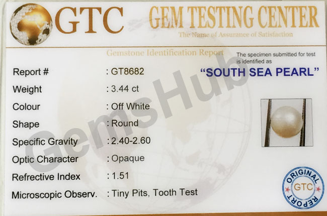 South Sea Pearl - 3.44 ct (3.82 ratti)