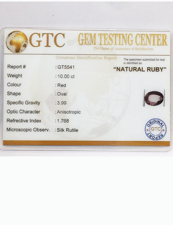 11.25 ratti/10.00ct Natural Certified Non Heat Non Treat Ruby/Manik