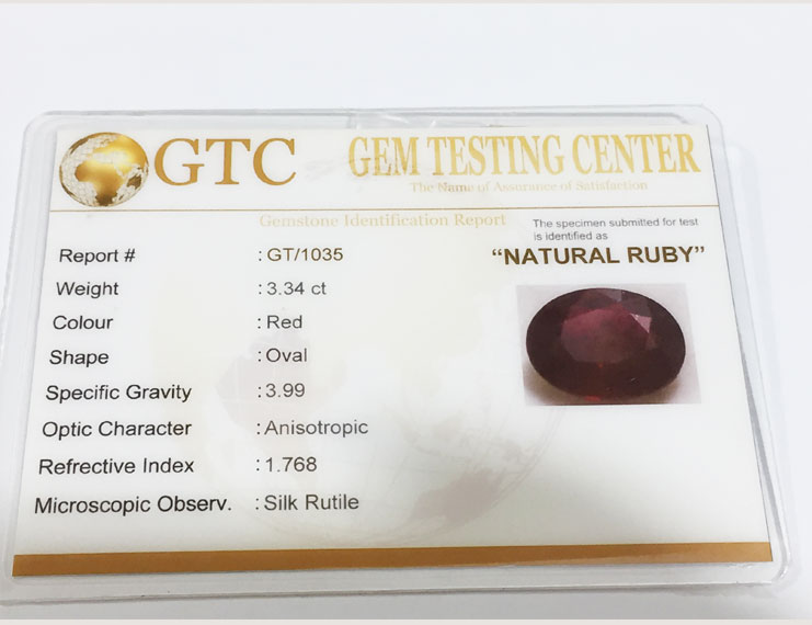 3.34 ct Natural Certified Bangkok/New Burma Ruby/Manik
