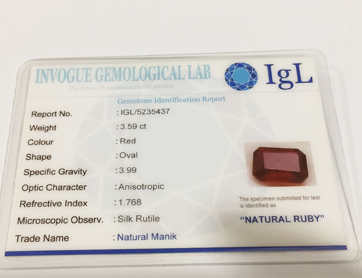 3.59 ct Natural Certified Bangkok/New Burma Ruby/Manik