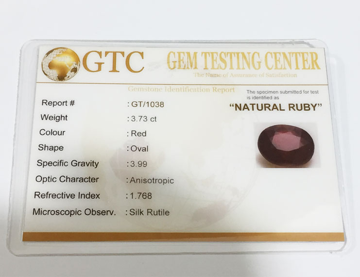 3.73 ct Natural Certified Bangkok/New Burma Ruby/Manik