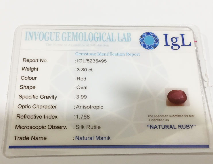 3.80 ct Natural Certified Bangkok/New Burma Ruby/Manik