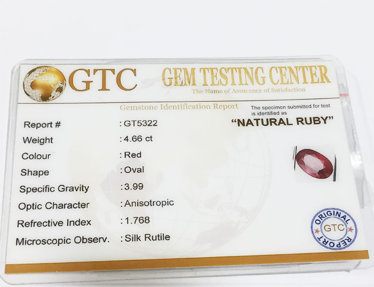 4.66 ct Natural Certified Bangkok/New Burma Ruby/Manik