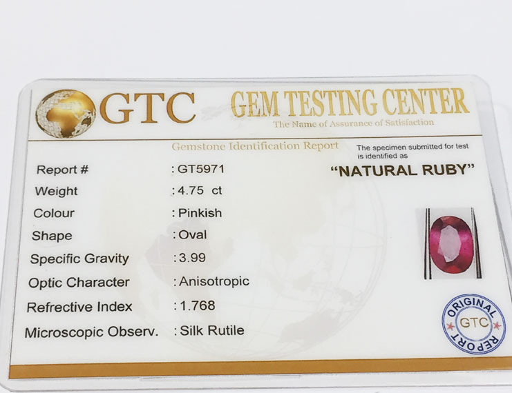 4.75 ct Natural Certified Bangkok/New Burma Ruby/Manik