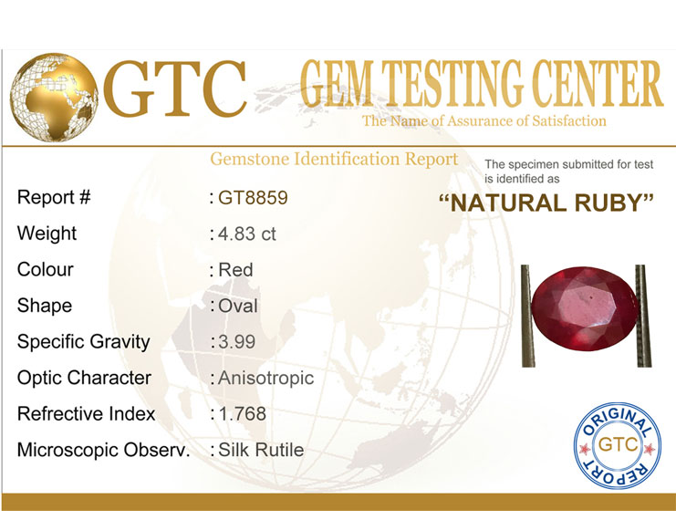 4.83 ct Natural Certified Bangkok/New Burma Ruby/Manik