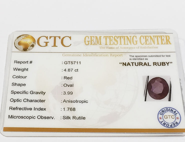 4.87 ct Natural Certified Non Heat Non Treat Ruby/Manik