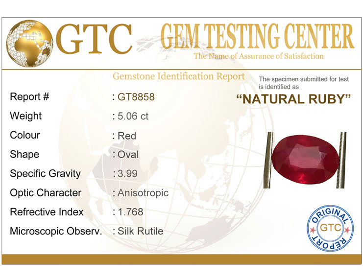 5.06 ct Natural Certified Bangkok/New Burma Ruby/Manik