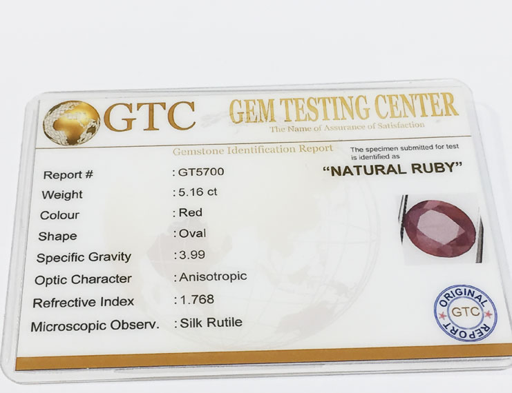 5.16 ct Natural Certified Non Heat Non Treat Ruby/Manik