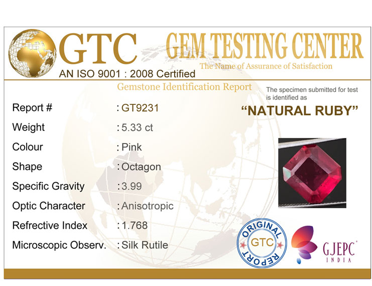 5.33 ct Certified Ruby Gemstone New Burma (Bangkok)