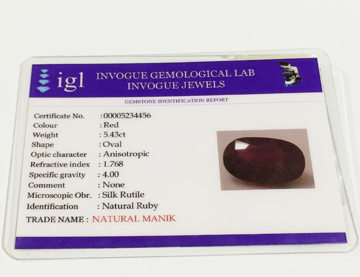 6.25 ratti/5.43 ct Natural Certified Non Heat Non Treat Ruby/Manik