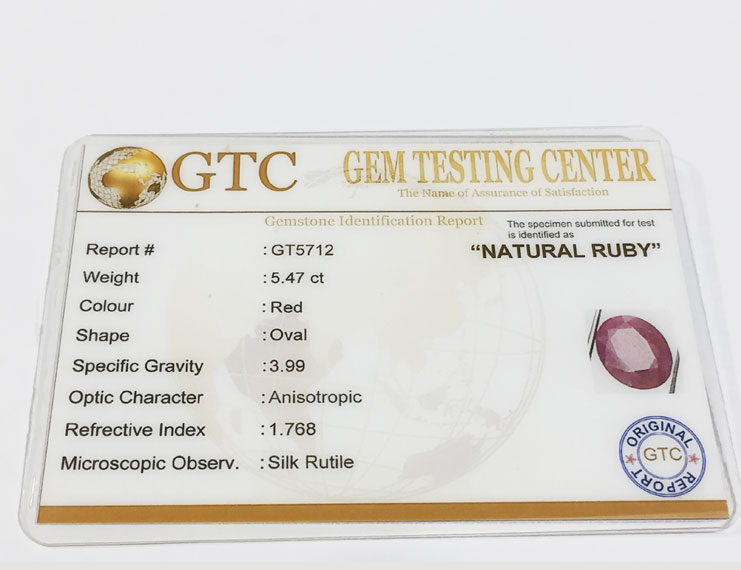 5.47 ct Natural Certified Non Heat Non Treat Ruby/Manik