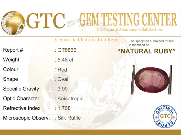 5.48 ct Natural Certified Bangkok/New Burma Ruby/Manik