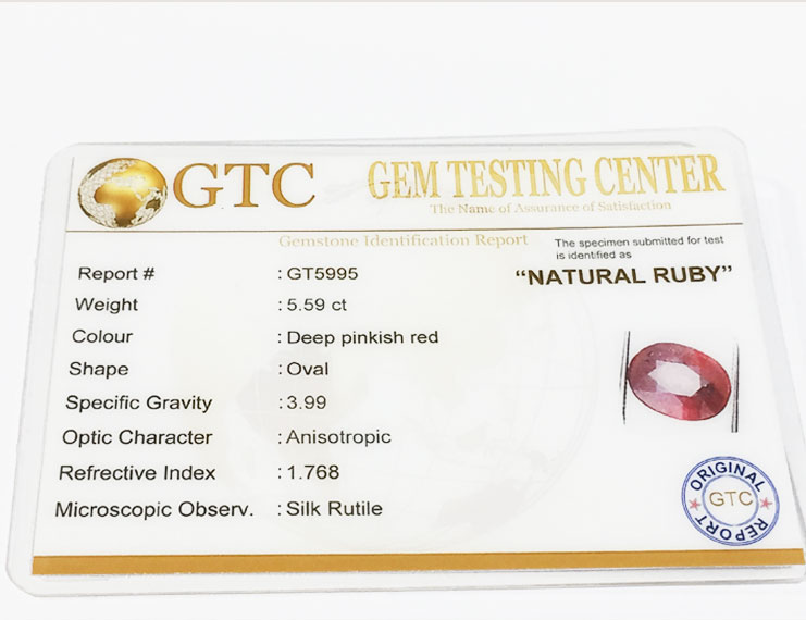 5.59 ct Natural Certified Bangkok/New Burma Ruby/Manik