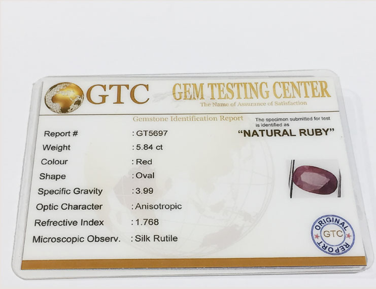 5.84 ct Natural Certified Non Heat Non Treat Ruby/Manik