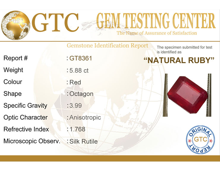 5.88 ct Natural Certified Bangkok/New Burma Ruby/Manik