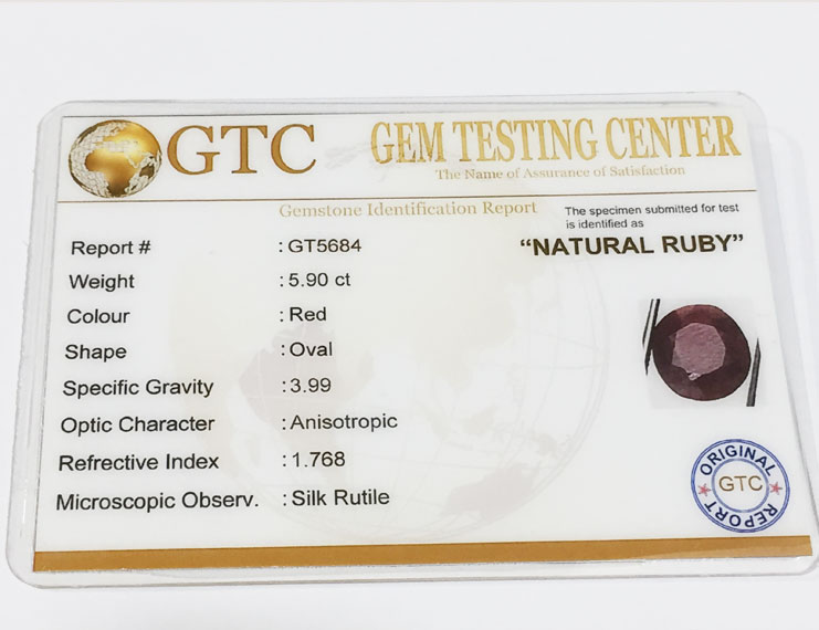 5.90 ct Natural Certified Non Heat Non Treat Ruby/Manik