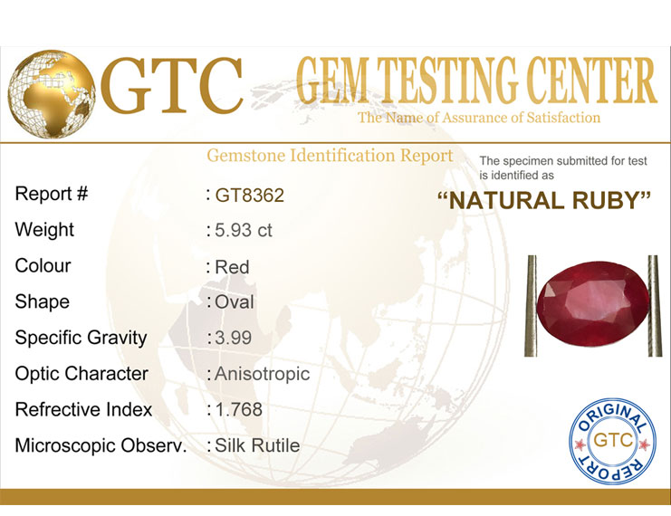 5.93 ct Natural Certified Bangkok/New Burma Ruby/Manik