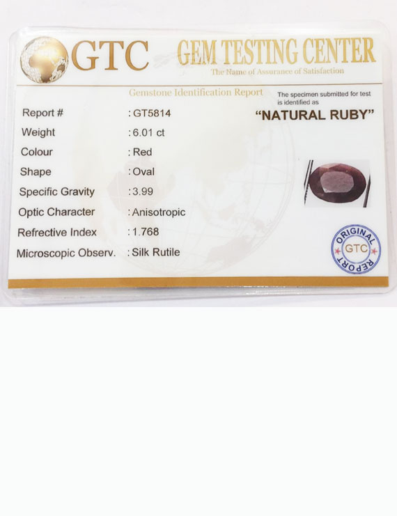 6.50 ratti/6.01ct Natural Certified Non Heat Non Treat Ruby/Manik