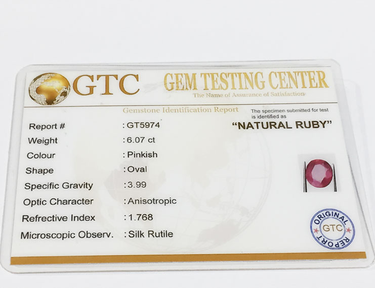 6.07 ct Natural Certified Bangkok/New Burma Ruby/Manik