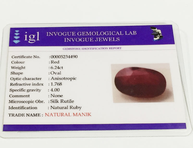 6.24 ct Natural Certified Bangkok/New Burma Ruby/Manik