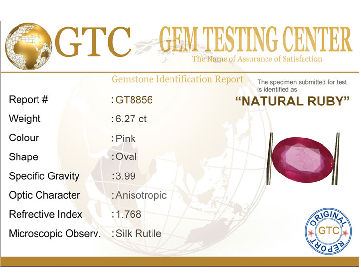 6.27 ct Natural Certified Bangkok/New Burma Ruby/Manik