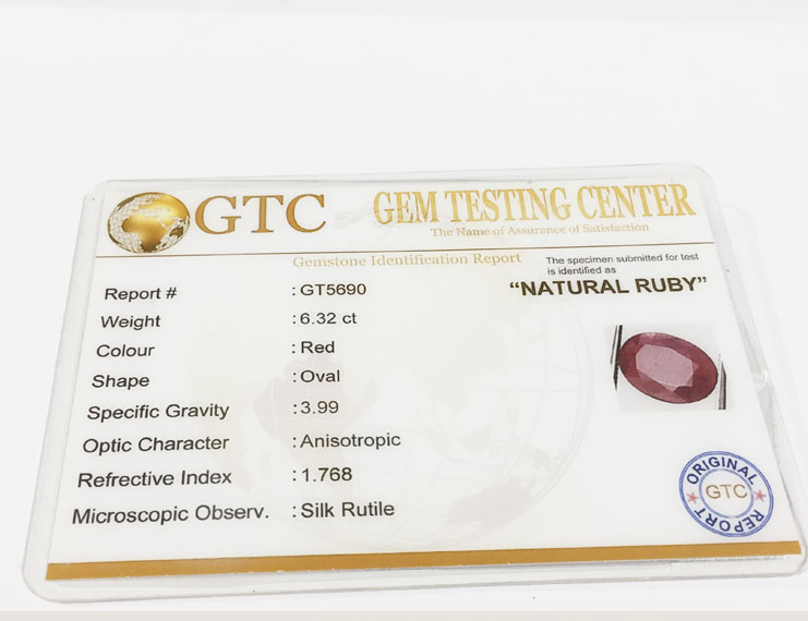 6.32 Ct Natural Certified Non Heat Non Treat Ruby/Manik