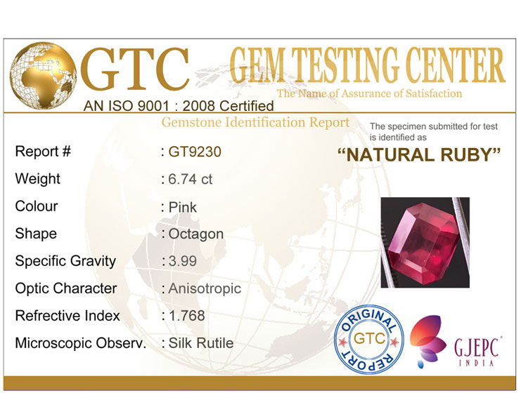 6.74 ct Natural Certified New Burma Ruby (Bangkok)