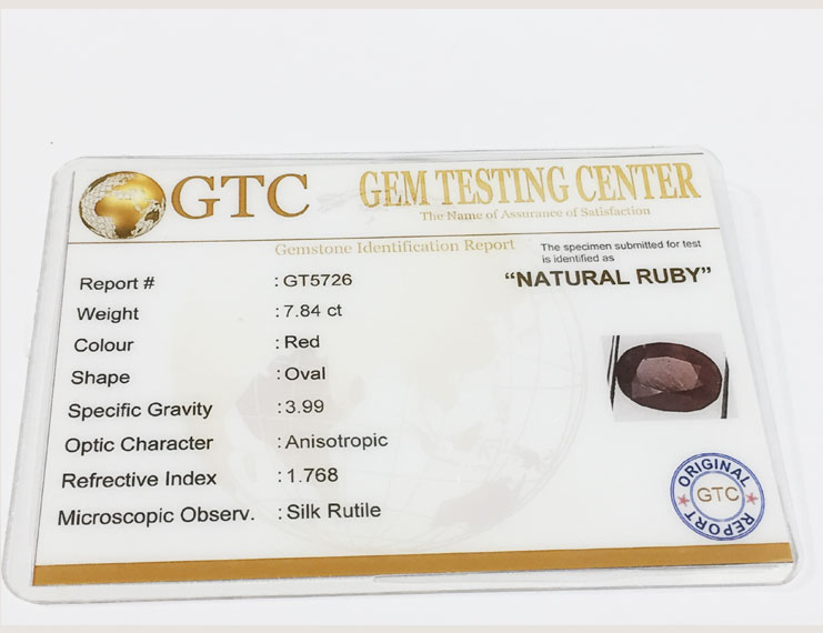 7.84 ct Natural Certified Non Heat Non Treat Ruby/Manik