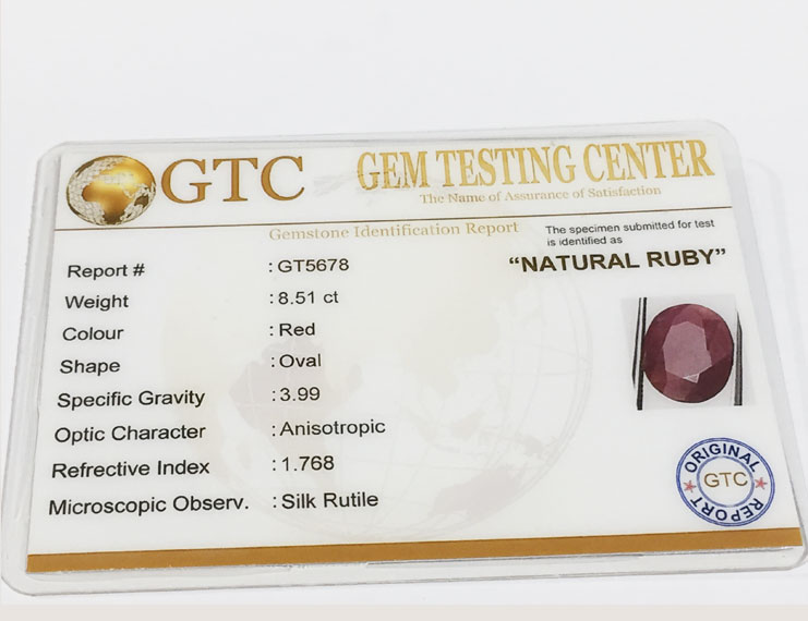 8.51 ct Natural Certified Non Heat Non Treat Ruby/Manik