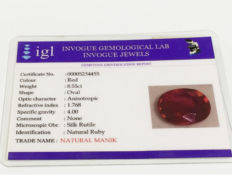 8.55 ct Natural Certified New Burma Ruby/Manik