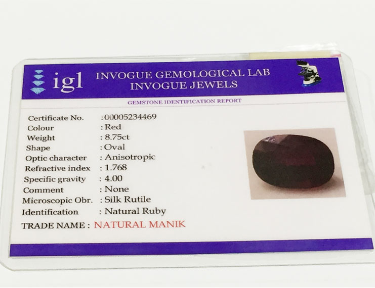 8.75 ct Natural Certified New Burma Ruby/Manik