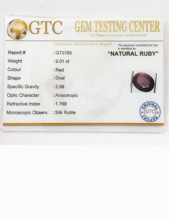 10.00 ratti/9.01ct Natural Certified Non Heat Non Treat Ruby/Manik