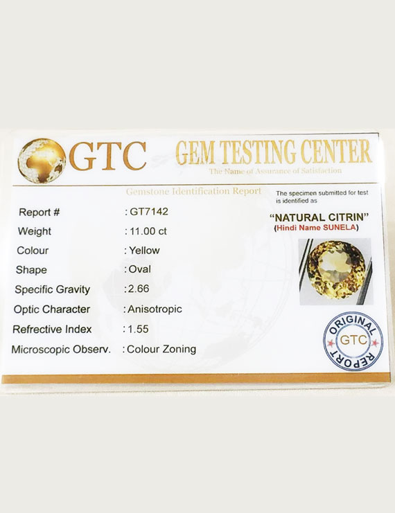 12.22 ratti (11.00 ct) Natural Certified Sunela (Citrine)