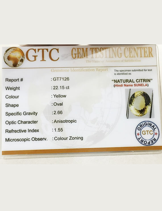 24.60 ratti (22.15 ct) Natural Certified Sunela (Citrine)