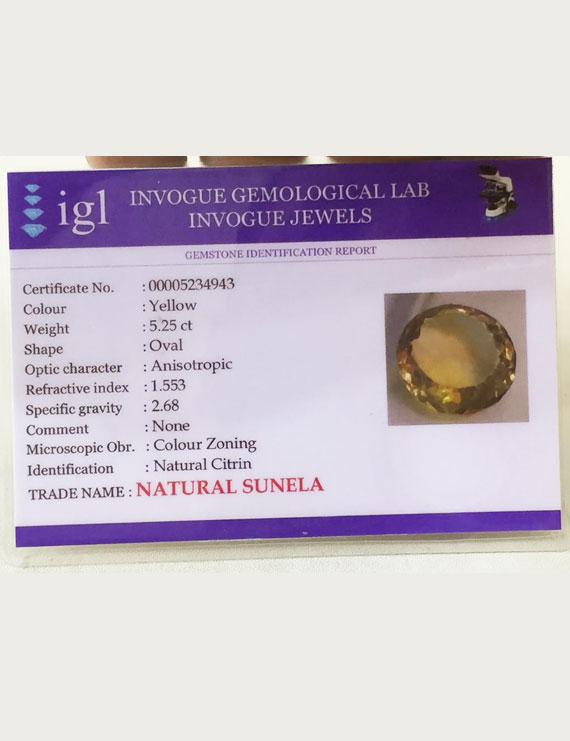 5.80 ratti (5.25 ct) Natural Certified Sunela (Citrine)