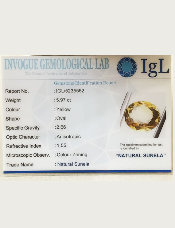 6.60 ratti (5.97 ct) Natural Certified Sunela (Citrine)