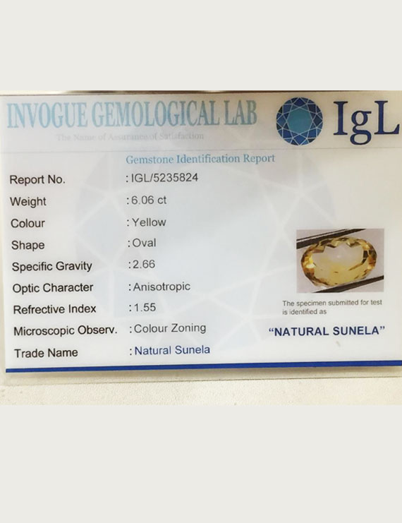 6.65 ratti (6.06 ct) Natural Certified Sunela (Citrine)