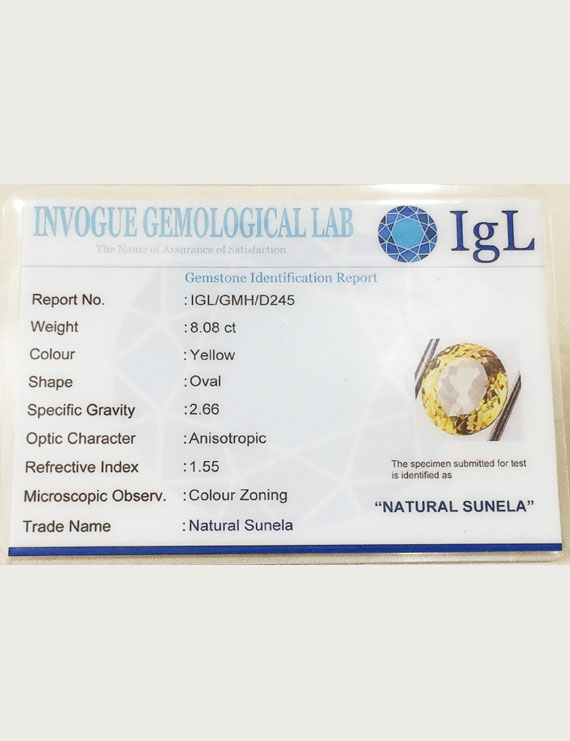 9.00 ratti (8.08 ct) Natural Certified Sunela (Citrine)