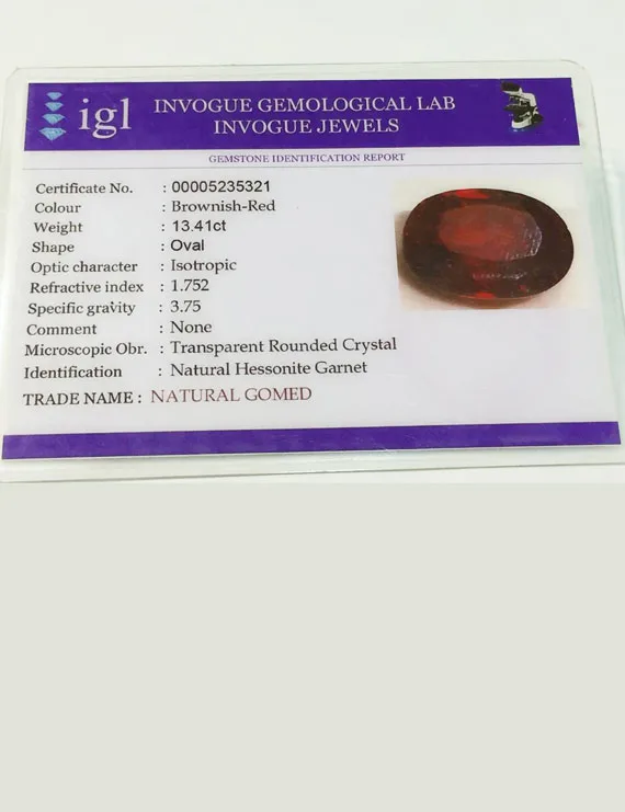 15.00 Ratti (13.41 ct) Natural Certified Ceylon Hessonite (Gomed)