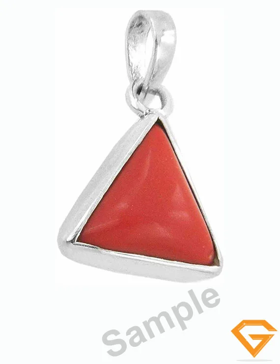 5.25 ratti  Natural Certified Triangle Red Coral Silver Pendant