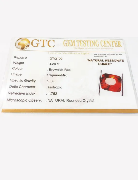 4.60 Ratti (4.28 ct) Natural Certified Ceylon Hessonite (Gomed)