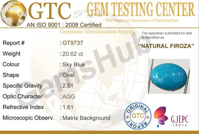 20.62 Ct Natural Turquoise (Firoza) Stone – Certified, Genuine & Astrologically Recommended | Gemshub