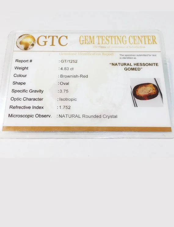 5.25 Ratti (4.83 ct) Natural Certified Ceylon Hessonite (Gomed)